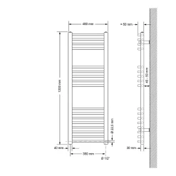 Radiateur pour salle de bain Sahara - 400 x 1200 mm - anthracite - courbé avec raccordement latéral - sèche-serviettes