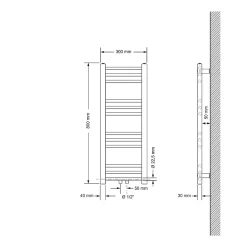 Radiateur Sahara 300 x 800 mm, Blanc avec Raccordement Central Universel