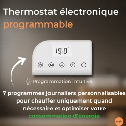 Radiateur sèche serviettes électriques à inertie sèche barres rondes 750W thermostat programmable Cosyup Olen Blanc Garantie 3 ans