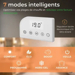 Radiateur sèche serviettes électriques à inertie sèche barres rondes 750W thermostat programmable Cosyup Olen Blanc Garantie 3 ans