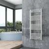 Radiateur sèche-serviettes 120x50cm design salle de bain en laiton, Blanc, R18W, Avec porte-serviette droit, + kit connexion blanc