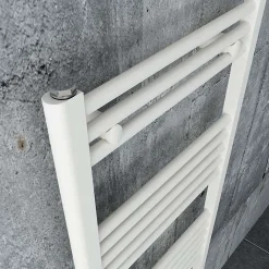 Radiateur sèche-serviettes 150x50cm design salle de bain en laiton, Blanc, R18W, Avec porte-serviette droit, Sans kit de connexion