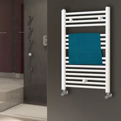 Radiateur sèche-serviettes circuit de chauffage 80 cm x 50 cm finition BLANC brillant en acier Kibath