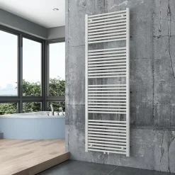 Radiateur sèche-serviettes 180x60cm design salle de bain en laiton, Blanc, R18W, Avec porte-serviette droit, Sans kit de connexion