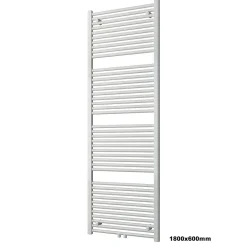 Radiateur sèche-serviettes 180x60cm design salle de bain en laiton, Blanc, R18W, Avec porte-serviette droit + kit connexion blanc