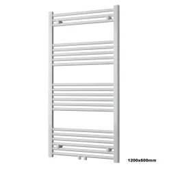 Radiateur sèche-serviettes 120x60cm design salle de bain en laiton, Blanc, R18W, Avec porte-serviette droit + kit connexion blanc