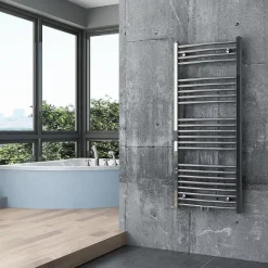 Radiateur sèche-serviettes design 118x50cm acier inox - Chrome - R20C - Avec porte-serviette, Sans kit connexion