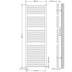 Radiateur Sèche-Serviettes Sahara - 600 x 1800 mm - Blanc - Connexion Latéral - sans Kit de Raccordement - Forme Courbé