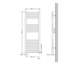 Radiateur Sèche-Serviettes Sahara - 400 x 1200 mm - Chrome - Connexion Latéral - sans Kit de Raccordement
