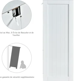 Rangement Salle de Bain 3 Tiroirs 1 Armoire Placard Porte Magnétique Anti Basculement étagère Réglable
