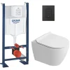 Rapid SL Pack WC bâti autoportant + WC suspendu sans bride Ceramia avec abattant SoftClose + plaque noir mat (GRRCEPXWR13-FR)