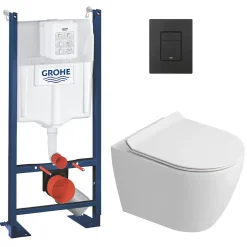 Rapid SL Pack WC bâti autoportant + WC suspendu sans bride Ceramia avec abattant SoftClose + plaque noir mat (GRRCEPXWR13-FR)