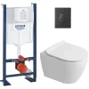 Rapid SL Pack WC bâti autoportant + WC suspendu sans bride Ceramia avec abattant SoftClose + plaque noir mat (GRRCEPXWR11-FR)