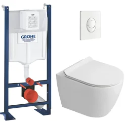 Rapid SL Pack WC bâti autoportant + WC suspendu sans bride Ceramia avec abattant SoftClose + plaque blanche (GRRCEPXWR03-FR)