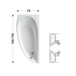 Ravak Avocado Ensemble Baignoire d'angle gain de place, orientation gauche 160 x 75 cm en acrylique, Blanc + Tablier + Pieds
