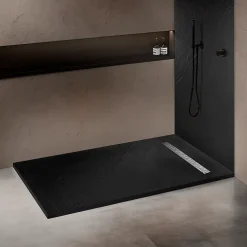 Receveur 180 x 90 cm HD en pierre naturelle noir caniveau excentré
