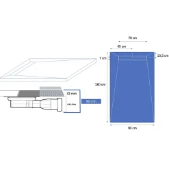Receveur 180 x 90 cm HD en pierre naturelle noir caniveau excentré