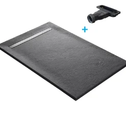 Receveur 180 x 90 cm HD en pierre naturelle gris caniveau excentré