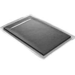 Receveur 180 x 90 cm HD en pierre naturelle gris caniveau excentré