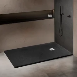 Receveur 150 x 100 cm HD en pierre naturelle gris grille excentrée