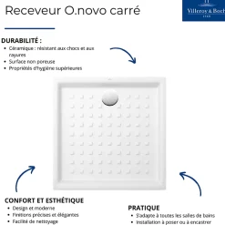 Receveur 100 x 100 VILLEROY ET BOCH O.Novo ceramique carré blanc