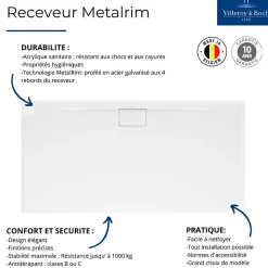 Receveur 100 x 90 x 4,8 VILLEROY ET BOCH Architectura Metalrim acrylique rectangle blanc