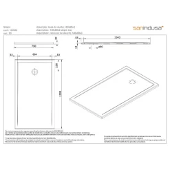 Receveur de douche à poser extra plat épaisseur 30mm céramique traditionnelle SANINDUSA Stepin 140x80 blanc