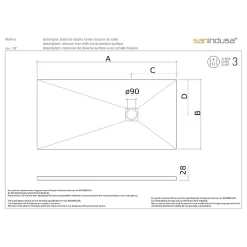Receveur de douche à poser extra-plat épaisseur 28mm en pierre SANINDUSA STONIT Marina 170x80 antidérapant classé C3 noir