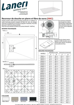 Receveur de douche SMC en fibre de verre effet pierre avec bonde inclus H. 2,6 cm 70 x 120 Noir