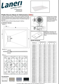 Receveur de douche SMC en fibre de verre effet pierre avec bonde inclus H. 2,6 cm 80 x 120 Blanche