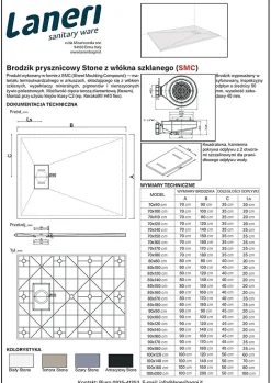 Receveur de douche SMC en fibre de verre effet pierre avec bonde inclus H. 2,6 cm 70 x 120 Blanche