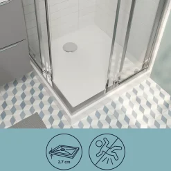 Receveur de douche 70 x 70 cm, résine, blanc, GoodHome Cavally