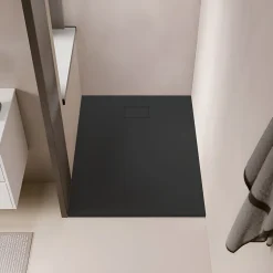 Receveur de douche 80 x 100 cm extra plat noir PIATTO en SoliCast surface ardoisee