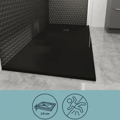 Receveur de douche 80 x 140 cm, résine, noir, Douro GoodHome