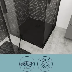 Receveur de douche 80 x 80 cm, résine, noir, Douro GoodHome