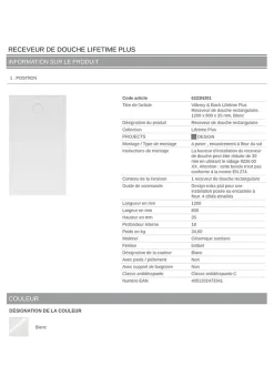 Receveur de douche 80 x 120 cm en céramique, blanc, Villeroy & Boch Slim