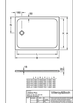 Receveur de douche 80 x 120 cm en céramique, blanc, Villeroy & Boch Slim