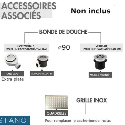 Receveur de douche 90 x 170 cm extra plat blanc SALVI en SoliCast surface ardoisee