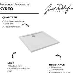 Receveur de douche 80 x 80 JACOB DELAFON Kyreo ceramique carré blanc