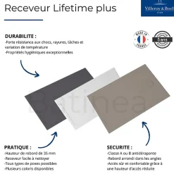 Receveur de douche antidérapant 140 x 90 VILLEROY ET BOCH Lifetime Plus céramique blanc + Bonde blanc