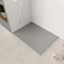 Receveur de douche BAYA extra-plat aspect pierre gris 100 x 100 cm + bonde centrale