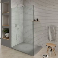 Receveur de douche BAYA extra-plat aspect pierre gris 100 x 100 cm + bonde centrale