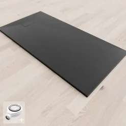 Receveur de douche BAYA extra-plat aspect pierre noir 80 x 160 cm + bonde