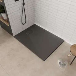 Receveur de douche BAYA extra-plat aspect pierre noir 80 x 160 cm + bonde