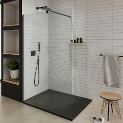 Receveur de douche BAYA extra-plat aspect pierre noir 100 x 140 cm + bonde