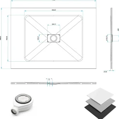 Receveur de douche BAYA extra-plat aspect pierre noir 100 x 140 cm + bonde