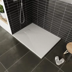 Receveur de douche BAYA extra-plat aspect pierre blanc 80 x 160 cm + bonde