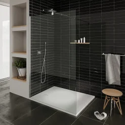 Receveur de douche BAYA extra-plat aspect pierre blanc 80 x 160 cm + bonde