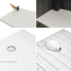 Receveur de douche BAYA extra-plat aspect pierre blanc 80 x 160 cm + bonde