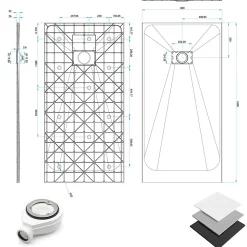 Receveur de douche BAYA extra-plat aspect pierre blanc 80 x 160 cm + bonde
